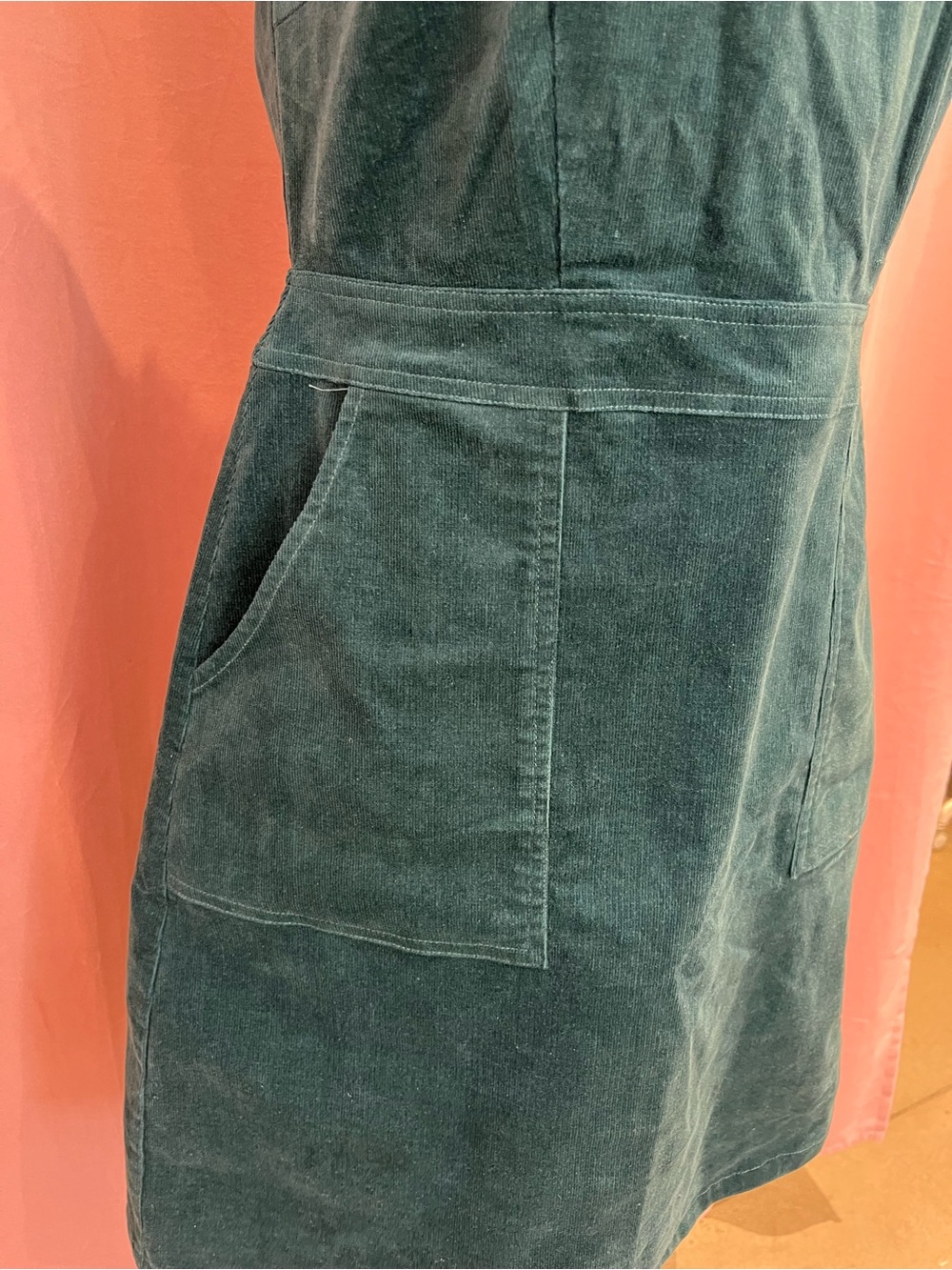 Sugarhill Brighton Teal Corduroy Mini Dress Patch Pockets Back Zip Cottagecore - Picture 2 of 7
